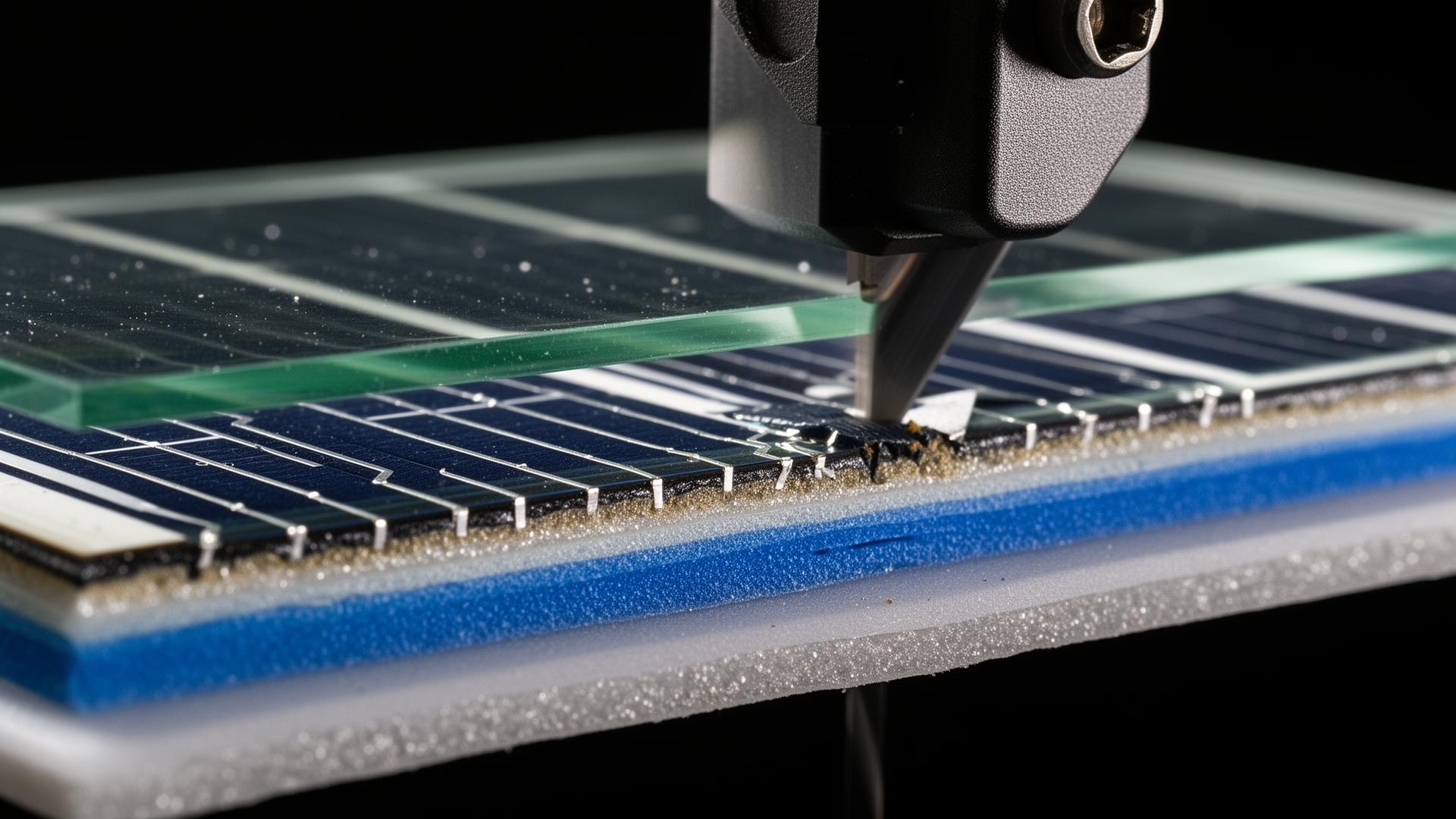 Macro view of photovoltaic cells under mechanical separation